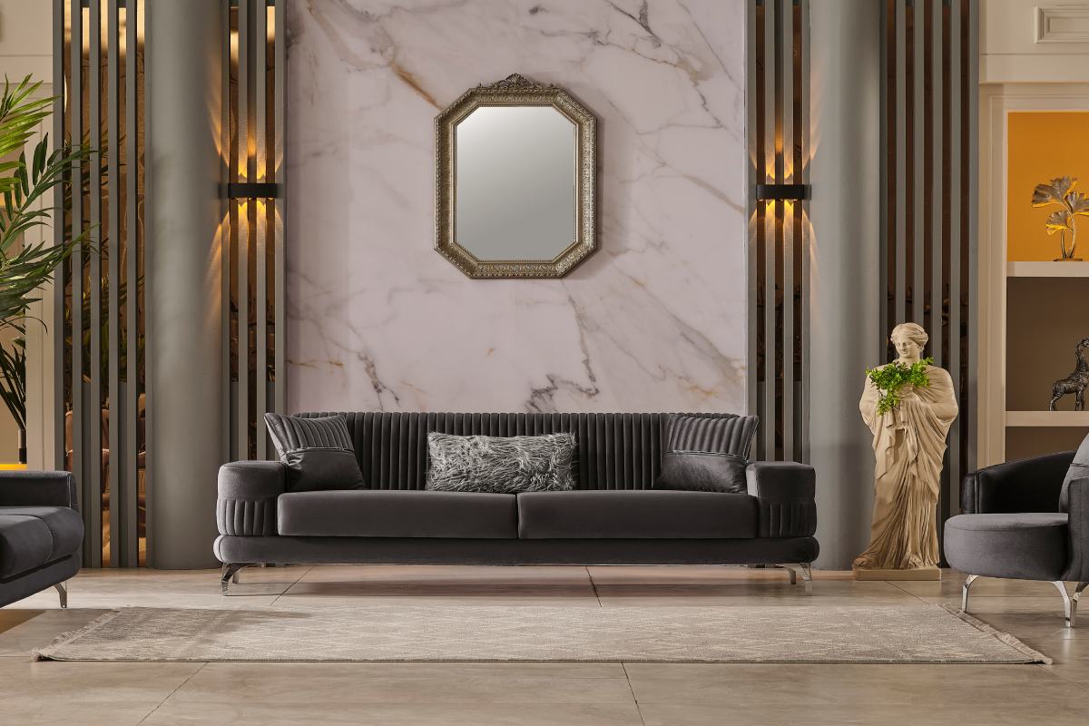 Aspenia Sofa Set (Dark Grey)