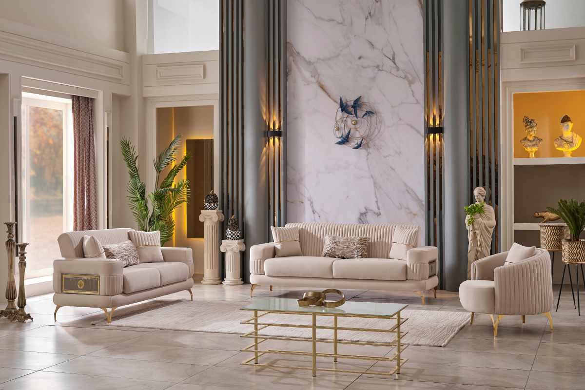 Aspenia Sofa Set (Beige)