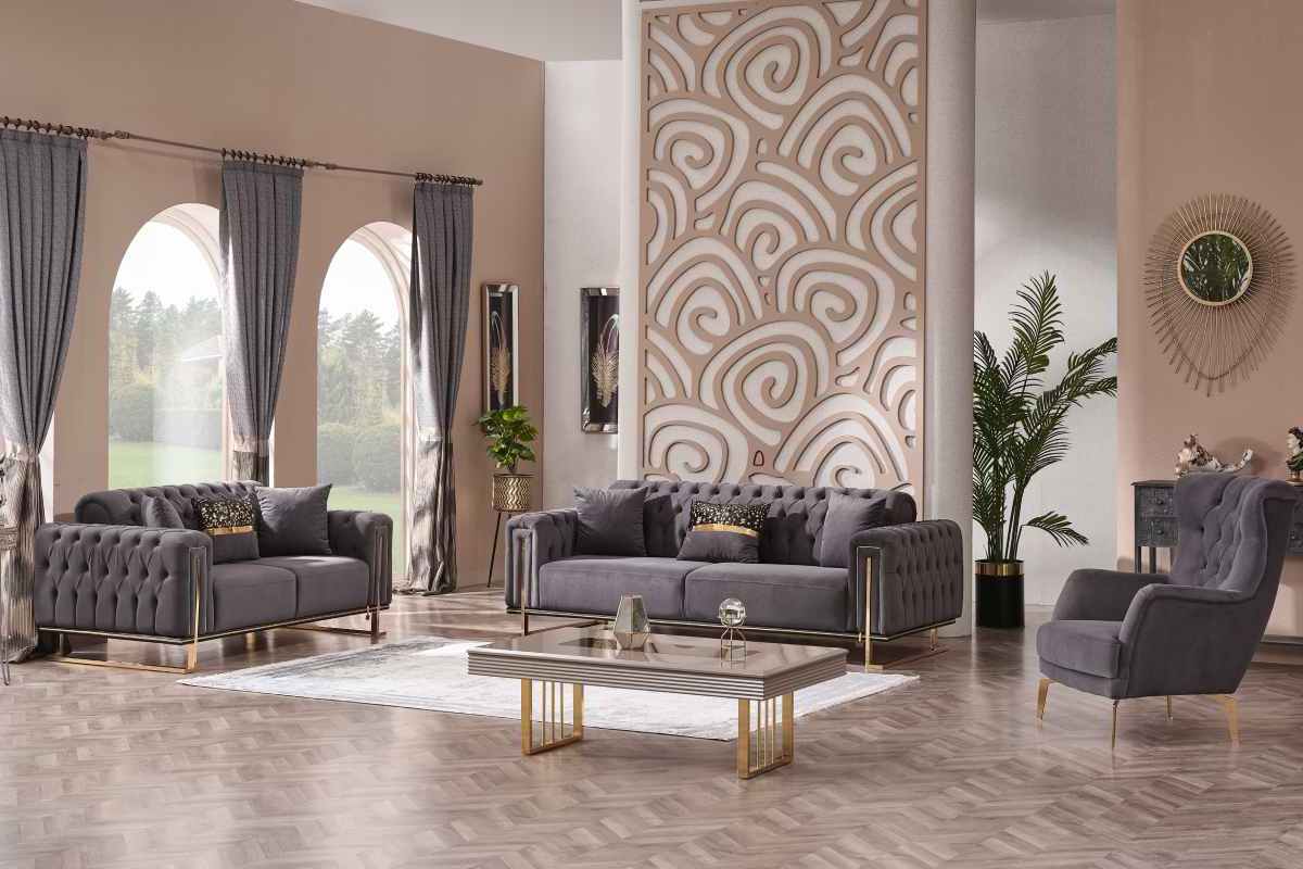 Dreams Dark Grey & Gold Sofa Set