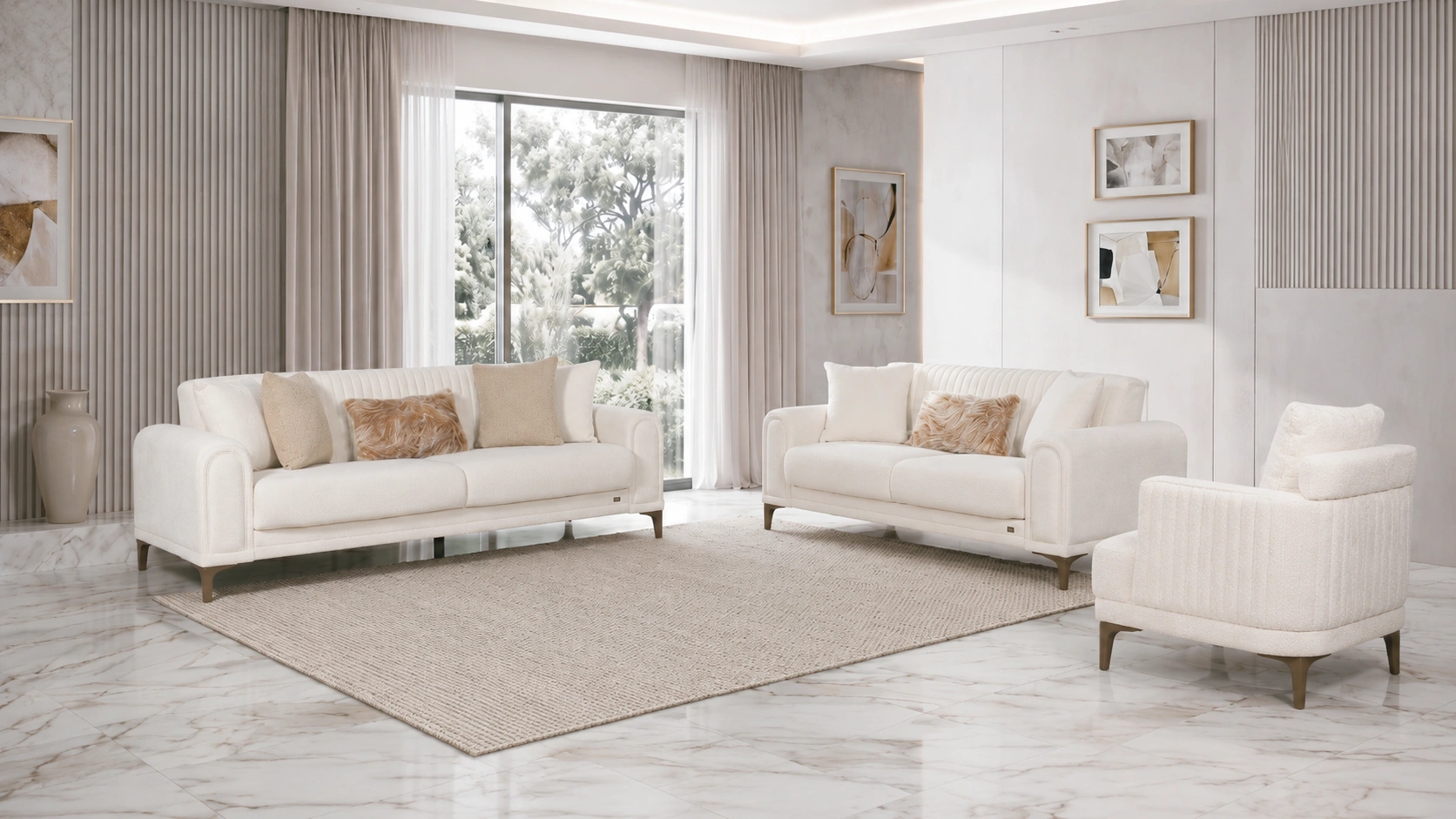 Gold Beige Sofa Set