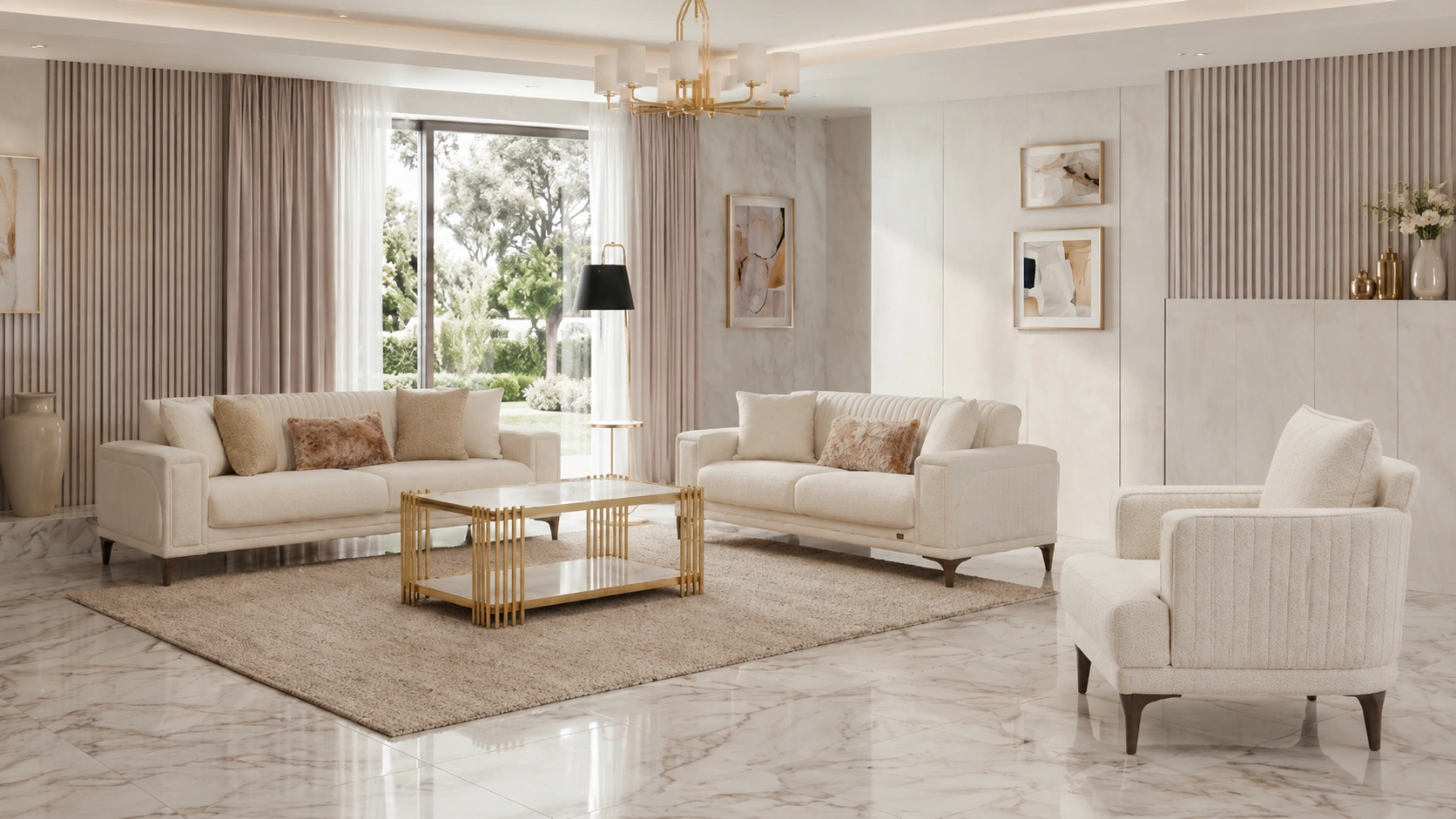 Elit Beige Sofa Set