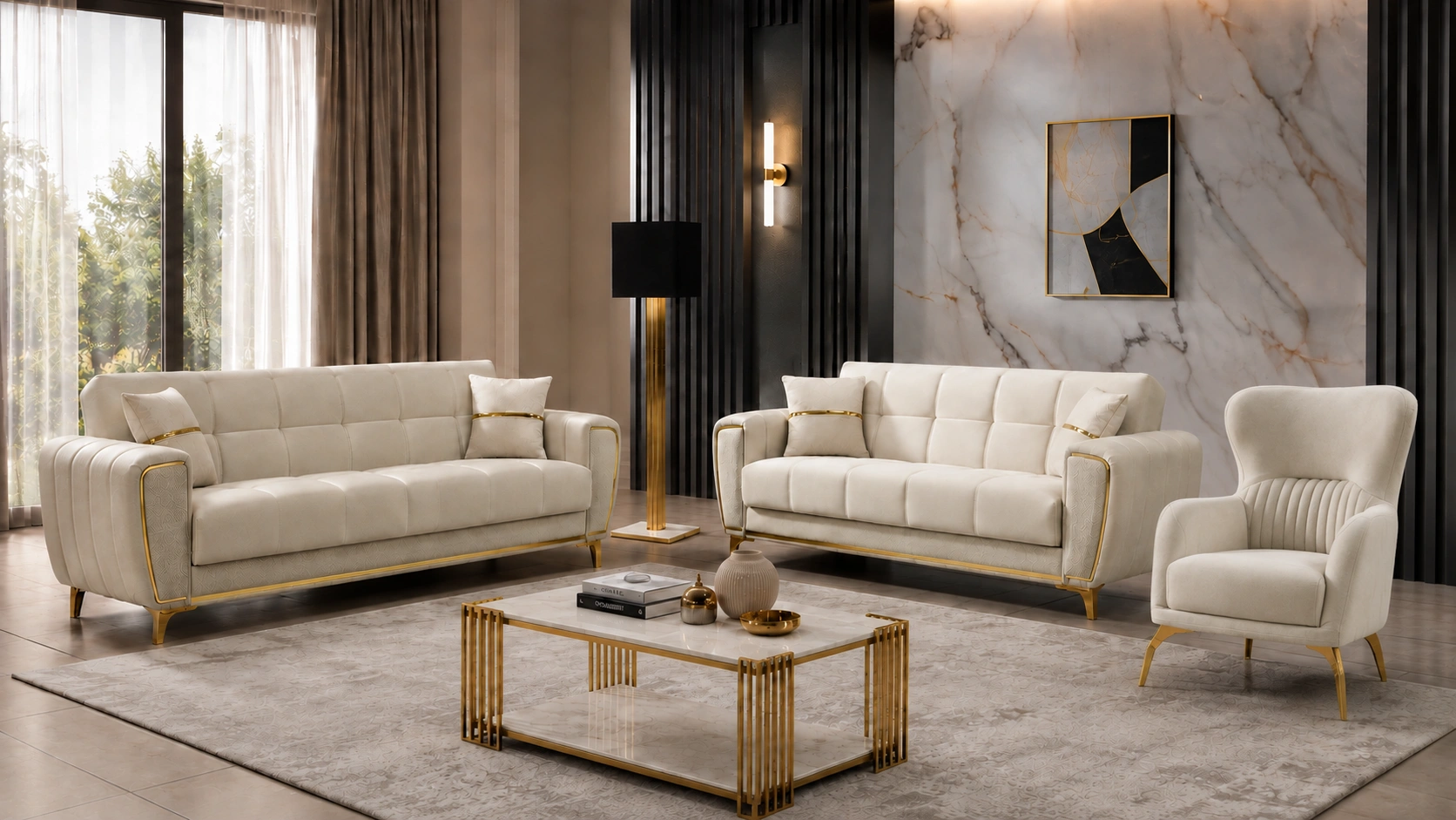 Boston Beige Sofa Set