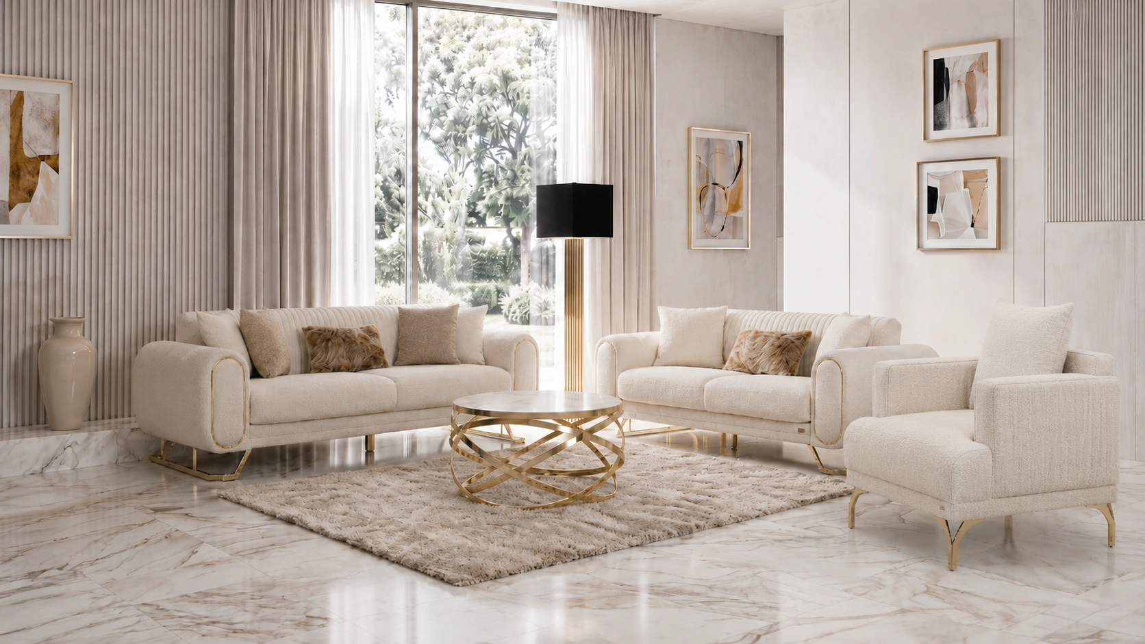 Aura Beige Sofa Set