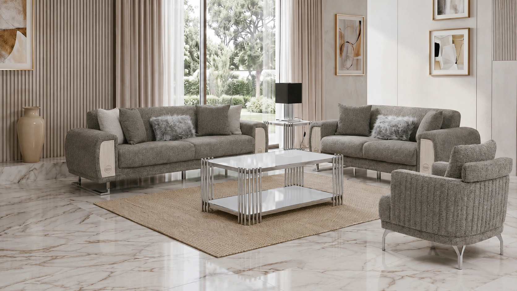 Damla Gray Sofa Set