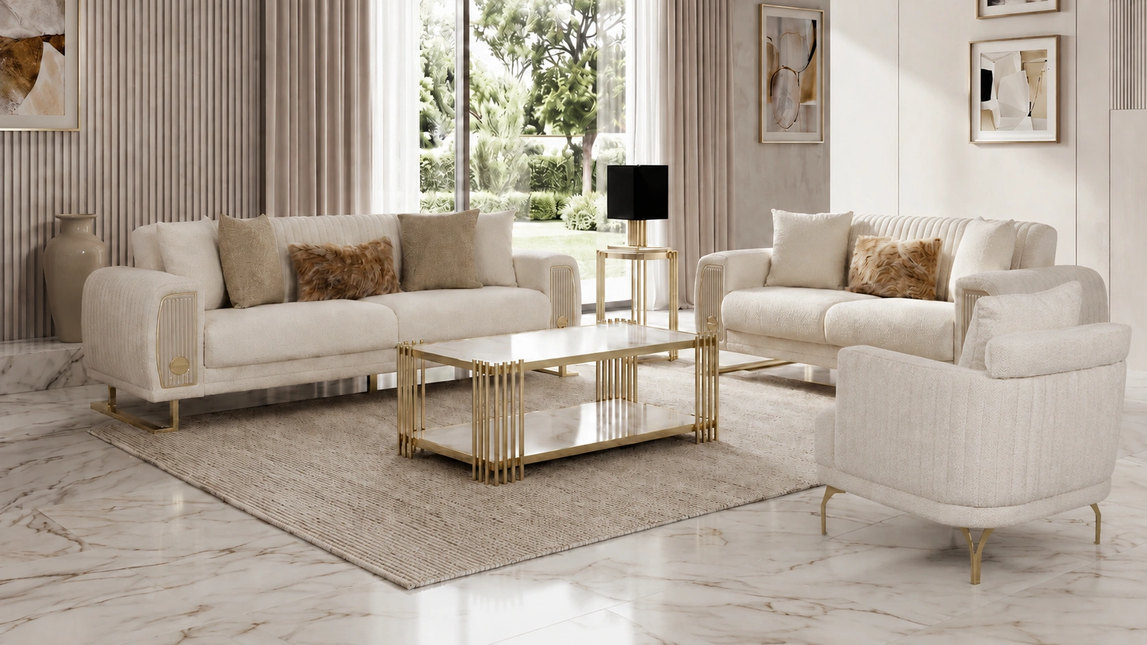 Damla Beige Sofa Set